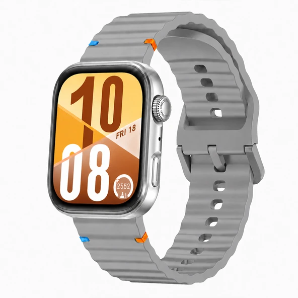 Huawei Watch Fit 4 ve Fit 4 Pro İle Uyumlu Dalga Desenli Tokalı Yumuşak Soft Silikon Kordon  Gri ürün görseli 1