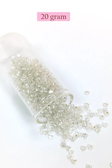 Dökme Cam Kum Boncuk (8/0) 3 mm - 20 Gram - Şeffaf Gümüş - BNC160 ürün görseli 1
