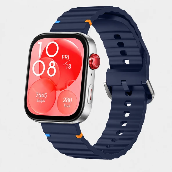 Huawei Watch Fit 3 İle Uyumlu Dalga Desenli Tokalı Yumuşak Soft Silikon Kordon  Lacivert ürün görseli 1