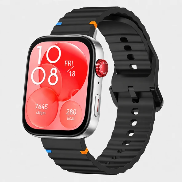 Huawei Watch Fit 3 İle Uyumlu Dalga Desenli Tokalı Yumuşak Soft Silikon Kordon  Siyah ürün görseli 1