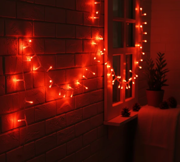 Damla Uçlu Kırmızı Dekoratif Işık 10 Metre 100 LED ürün görseli 1