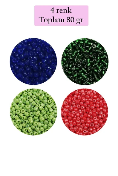 Dökme Cam Kum Boncuk (11/0) 2 mm - 4 Renk - Toplam 80 Gram -  BNC399 ürün görseli 1