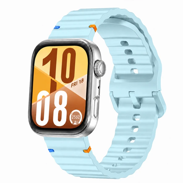 Huawei Watch Fit 4 ve Fit 4 Pro İle Uyumlu Dalga Desenli Tokalı Yumuşak Soft Silikon Kordon  Turkuaz ürün görseli 1