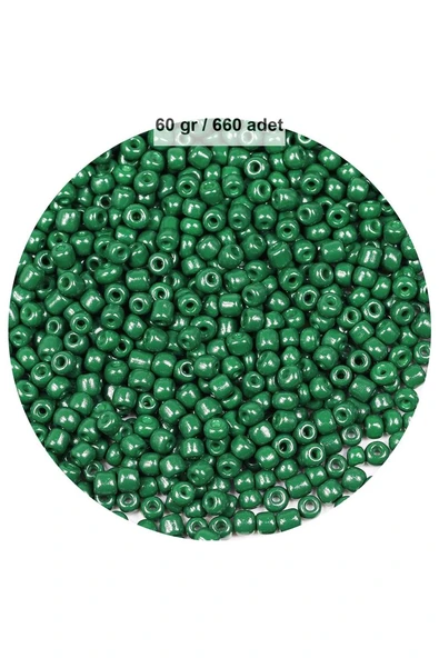 Koyu Yeşil Renk 4 mm Yaklaşık 660 adet / 60 gram Cam Boncuk Oya Yazma Bileklik ve Kolye ürün görseli 1
