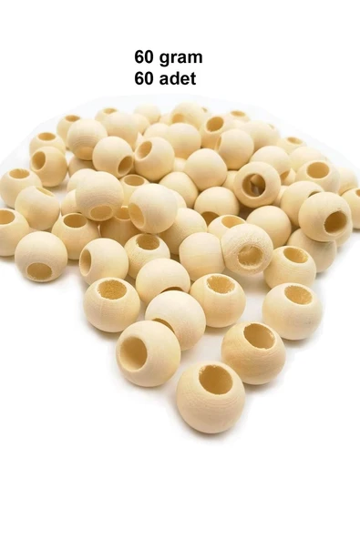 60 Gr (60 Adet) Ahşap Boncuk 15 mm çap x 10 mm Delik Doğal Yuvarlak Ahşap Makrome El İşi Çanta ürün görseli 1