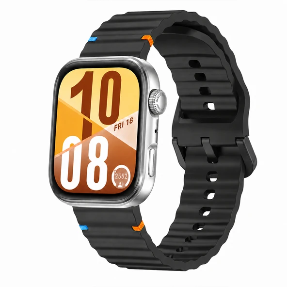 Huawei Watch Fit 4 ve Fit 4 Pro İle Uyumlu Dalga Desenli Tokalı Yumuşak Soft Silikon Kordon  Siyah ürün görseli 1