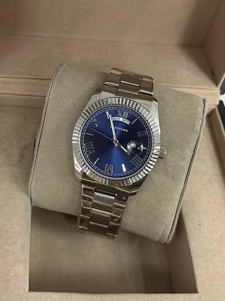 ? VIP Seri Mavi Kadran Şık ve Parlak Gümüş Renk Metal Kordon Choppers Erkek Kol Saati ⌚? ürün görseli 1