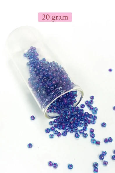 Dökme Cam Kum Boncuk (8/0) 3 mm - 20 Gram - Şeffaf Mavi - BNC149 ürün görseli 1