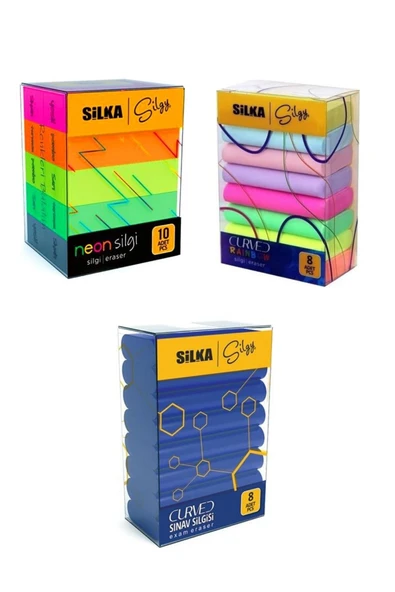 3 Lü Silgi Seti(8 Li Curved Sınav+ 8 Li Curved Rainbow+ 10 Lu Neon Silgi) ürün görseli 1