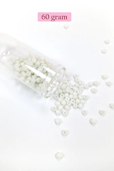 Dökme Cam Kum Boncuk Büyük Boy (6/0) 4 mm - 60 Gram - Beyaz - BNC111 ürün görseli 1