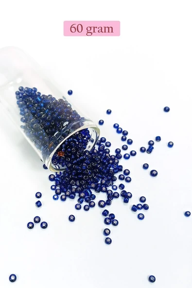 Dökme Cam Kum Boncuk (8/0) 3 mm - 60 Gram - Şeffaf Lacivert - BNC207 ürün görseli 1