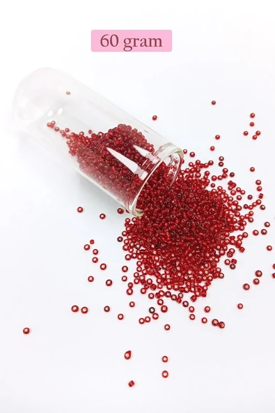 Dökme Cam Kum Boncuk (11/0) 2 mm - 60 Gram -  Şeffaf Koyu Kırmızı - BNC050 ürün görseli 1