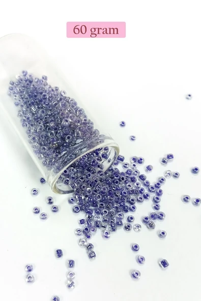 Dökme Cam Kum Boncuk (8/0) 3 mm - 60 Gram - Şeffaf Mor Beyaz - BNC222 ürün görseli 1