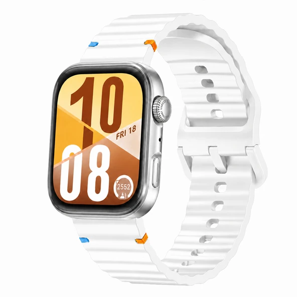 Huawei Watch Fit 4 ve Fit 4 Pro İle Uyumlu Dalga Desenli Tokalı Yumuşak Soft Silikon Kordon  Beyaz ürün görseli 1