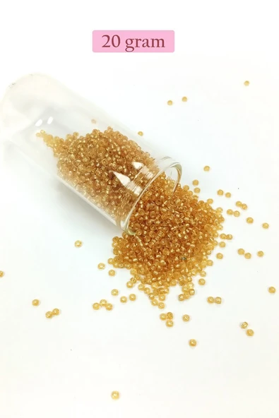 Dökme Cam Kum Boncuk (11/0) 2 mm - 20 Gram -  Şeffaf Altın - BNC027 ürün görseli 1