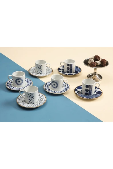 Porland Spotty 6 Kişilik 12 Parça 90cc Porselen Kahve Fincan Takımı ürün görseli 1