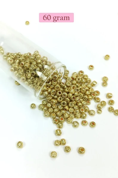Dökme Cam Kum Boncuk Büyük Boy (6/0) 4 mm - 60 Gram - Altın - BNC129 ürün görseli 1