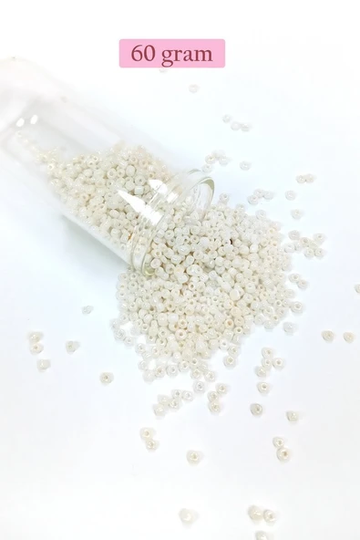 Dökme Cam Kum Boncuk (11/0) 2 mm - 60 Gram -  Parlak Beyaz - BNC065 ürün görseli 1