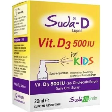 Suda Vitamin Çocuklar İçin Günlük Oral Sprey D3 500 IU 20 ml ürün görseli 1