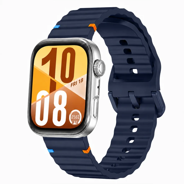 Huawei Watch Fit 4 ve Fit 4 Pro İle Uyumlu Dalga Desenli Tokalı Yumuşak Soft Silikon Kordon  Lacivert ürün görseli 1