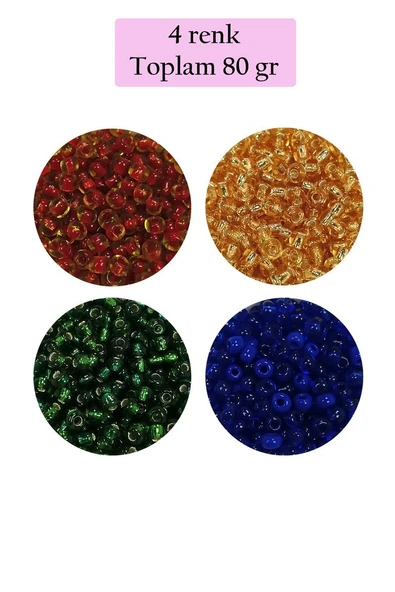Dökme Cam Kum Boncuk (8/0) 3 mm - 4 Renk - Toplam 80 Gram - BNC424 ürün görseli 1