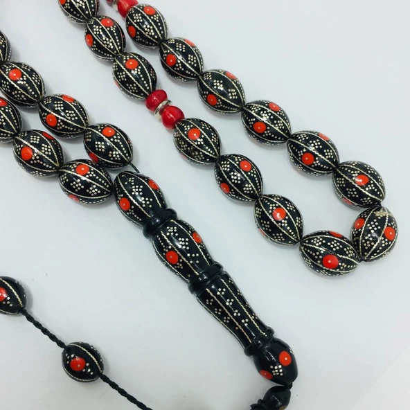 OSMANLI SARAYI YÜSUR GÜMÜŞ KRMZ 13X15 TESBİH ürün görseli 1