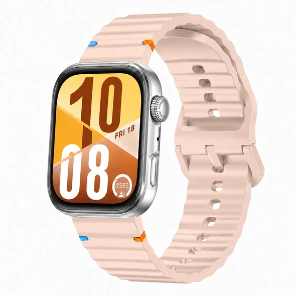 Huawei Watch Fit 4 ve Fit 4 Pro İle Uyumlu Dalga Desenli Tokalı Yumuşak Soft Silikon Kordon  Pudra ürün görseli 1