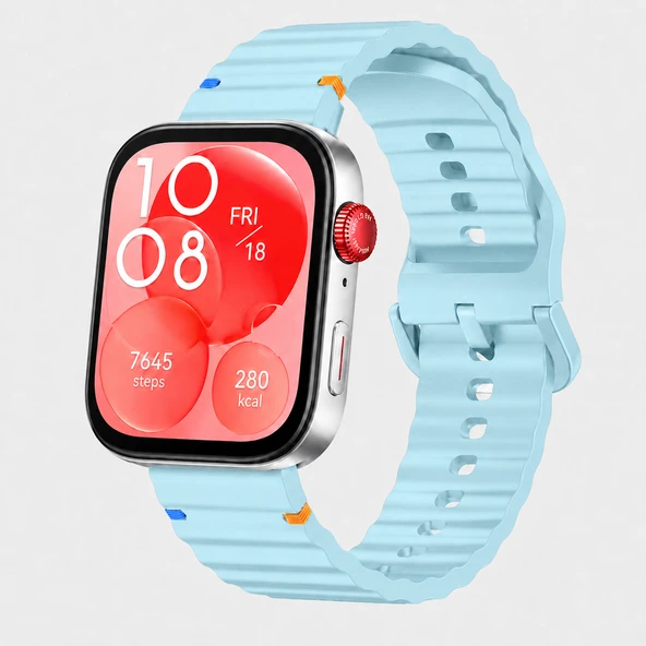 Huawei Watch Fit 3 İle Uyumlu Dalga Desenli Tokalı Yumuşak Soft Silikon Kordon  Turkuaz ürün görseli 1