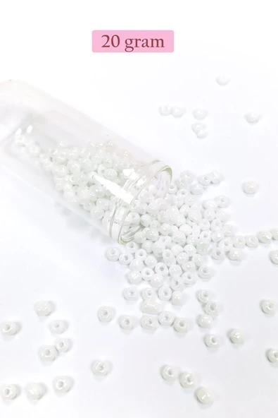Dökme Cam Kum Boncuk Büyük Boy (6/0) 4 mm - 20 Gram - Kar Beyaz - BNC073 ürün görseli 1
