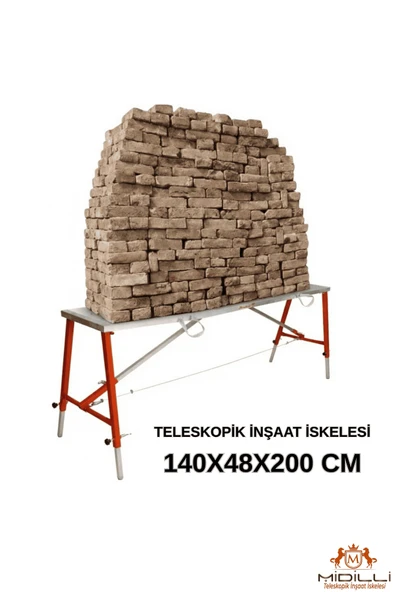 Alüminyum Gövdeli Çelik Ayaklı Teleskopik İnşaat İskelesi Kırmızı - 400 Kg Taşıma Kapasitesi 140x48x200cm ürün görseli 1