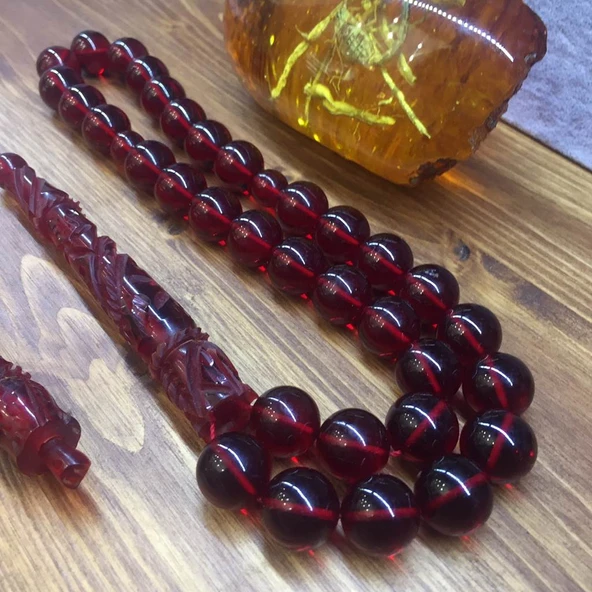 KEHRİBAR SIKMA KHR 13MM KIRMIZI TESBİH ürün görseli 1