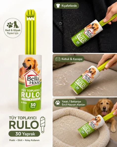Kedi Köpek Tüy Toplayıcı, Rulo 30 Yaprak, Kıyafet - Koltuk - Kanepe Tüy Alma Aparatı ürün görseli 1