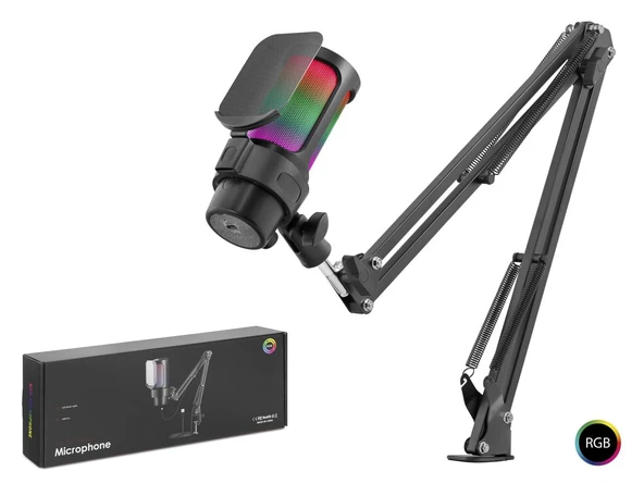 Gaming RGB Mikrofon Seti Boom Mikrofon Kolu Type-C 192kHz 24Bit Siyah M835B ürün görseli 1
