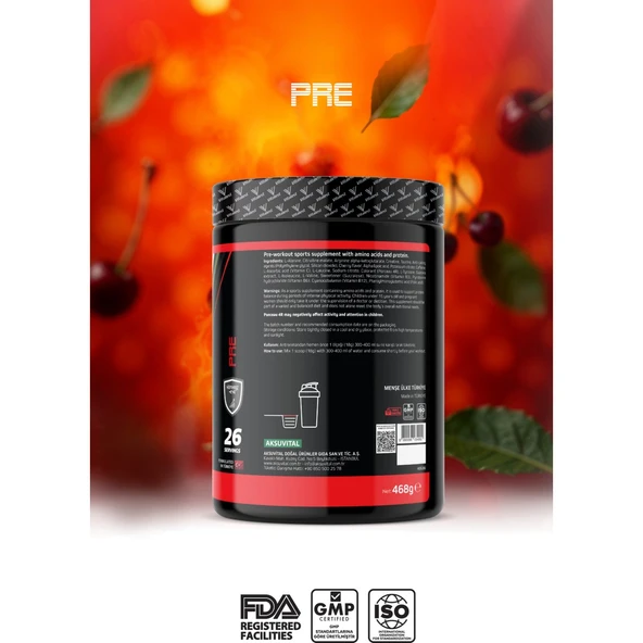 Vitalest Pre Workout 468G. 26 Servis Kiraz - Resim 2