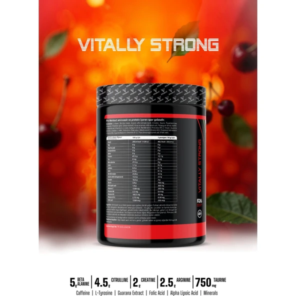 Vitalest Pre Workout 468G. 26 Servis Kiraz - Resim 3
