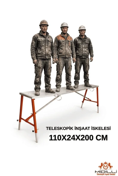 Alüminyum Gövdeli Çelik Ayaklı Teleskopik İnşaat İskelesi Kırmızı - 400 Kg Taşıma Kapasitesi 110x24x200cm ürün görseli 1