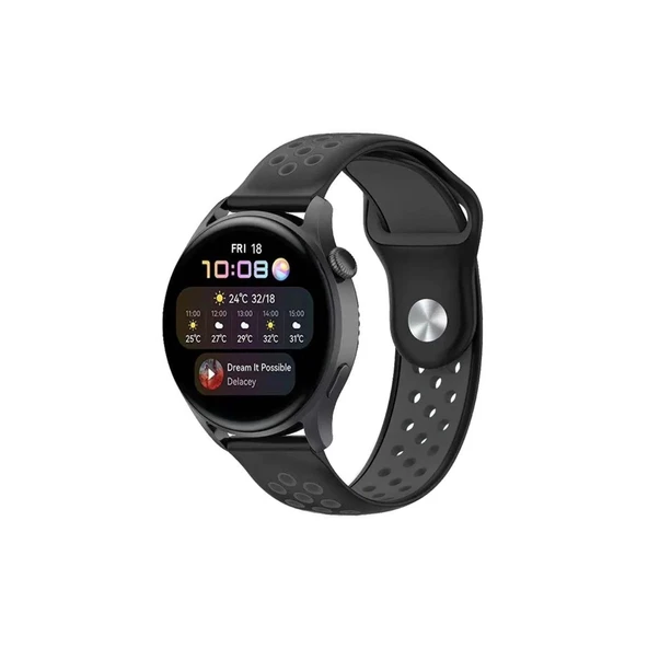 Watch 22mm Spor Delikli Kordon - Siyah-füme ürün görseli 1