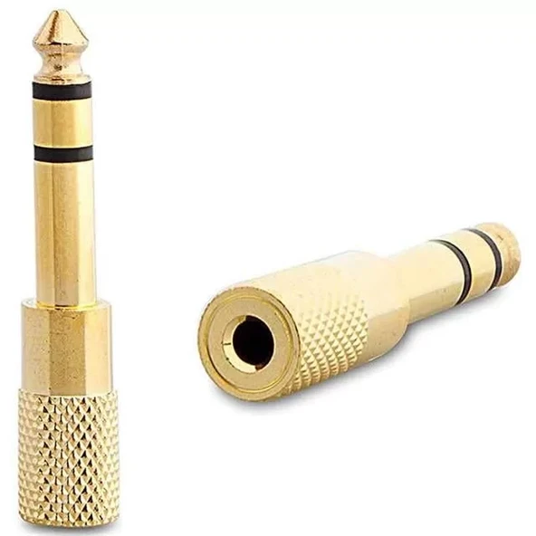 6.3 Mm Stereo Erkek-3.5 Mm Stereo Dişi Sarı Metal Gold Fiş Çevirici ürün görseli 1