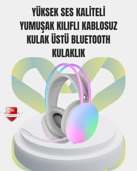 40Mm Sürücülü Rgb Kablosuz Kulaklık – Oyun Müzik İçin ürün görseli 1