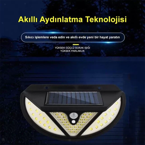 Mx-118 118 Smd Ledli Hareket Sensörlü Üç Modlu Solar Duvar Lambası - Resim 3