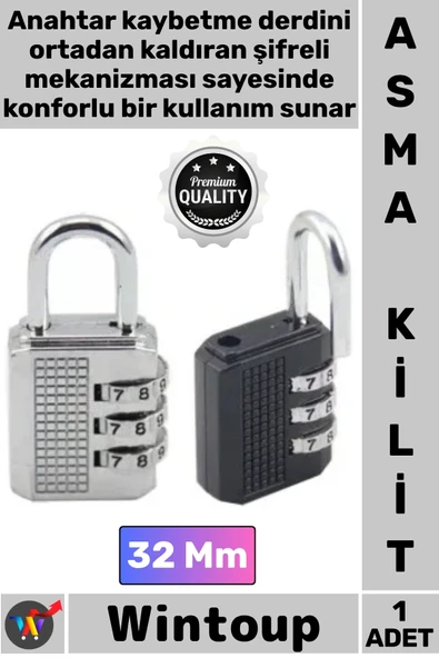 #Kilit Güvenli Paslanmaz Çelik Çinko Alaşım Dayanıklı 3 Haneli Kombinasyon Şifreli Asma Kilit 32 Mm ürün görseli 1