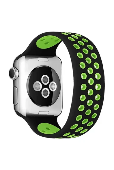 Watch 42Mm Ayarlı Delikli Silikon Kordon - Siyah-Yeşil ürün görseli 1