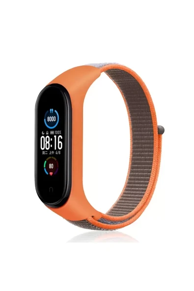 Mi Band 4 Hasırlı Cırtcırtlı Kordon - Turuncu-Gri ürün görseli 1