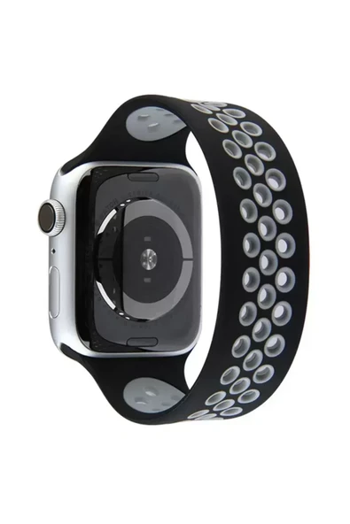 Watch 42Mm Ayarlı Delikli Silikon Kordon - Siyah-Gri ürün görseli 1