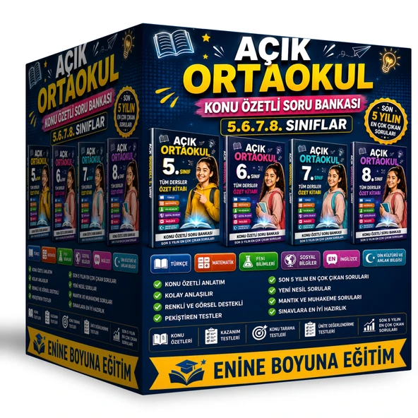 AÇIK ORTAOKUL KONU ÖZETLİ SORU BANKASI SETİ (5-6-7-8. SINIFLAR) ürün görseli 1