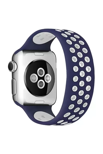 Watch 38Mm Ayarlı Delikli Silikon Kordon - Lacivert-Beyaz ürün görseli 1