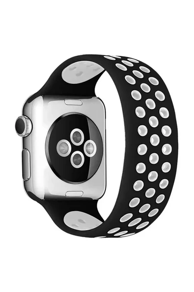 Watch 38Mm Ayarlı Delikli Silikon Kordon - Siyah-Beyaz ürün görseli 1