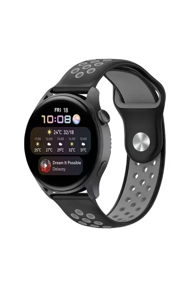 Watch 20Mm Spor Delikli Kordon - Siyah-Gri ürün görseli 1