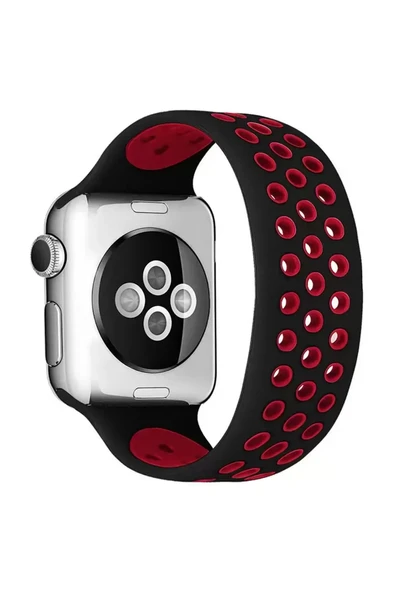Watch 38Mm Ayarlı Delikli Silikon Kordon - Siyah-Kırmızı ürün görseli 1