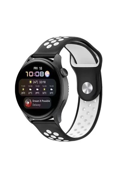 Watch 20Mm Spor Delikli Kordon - Siyah-Beyaz ürün görseli 1
